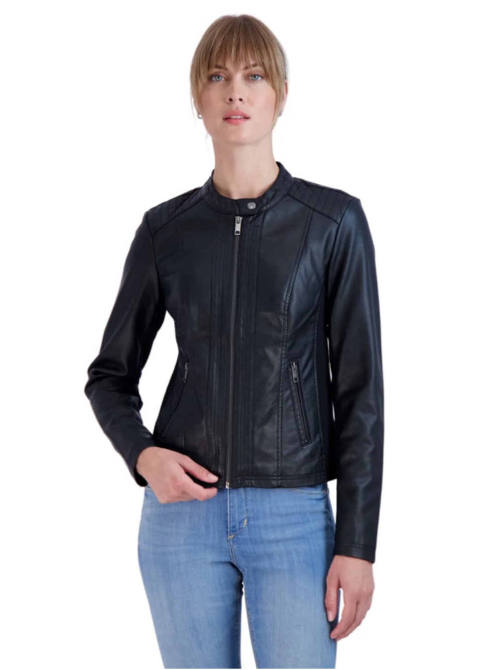 Sebby Collection Black Faux Leather Moto Jacket Size S/P